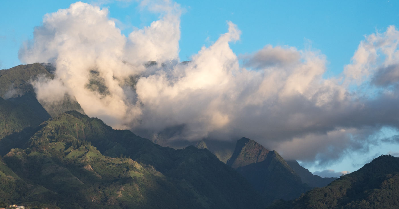 A view of some mountains in French Polynesia.